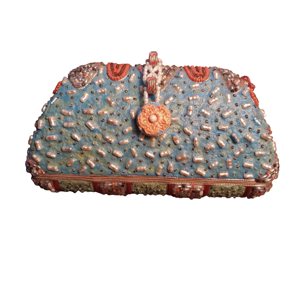 Mary Frances Beaded Evening Handbag Purse Clutch / Cross Body Geometric VTG 70s - Picture 3 of 7